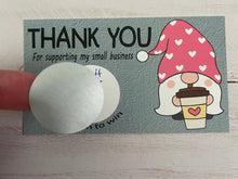 Load image into Gallery viewer, Gnomes With Coffee Thank You Scratch Off Cards