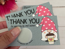 Load image into Gallery viewer, Gnomes With Coffee Thank You Scratch Off Cards