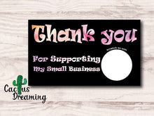 Load image into Gallery viewer, Black Whimsical Thank You Scratch Off Cards