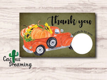 Load image into Gallery viewer, Pumpkin Truck Thank You Scratch Off Cards
