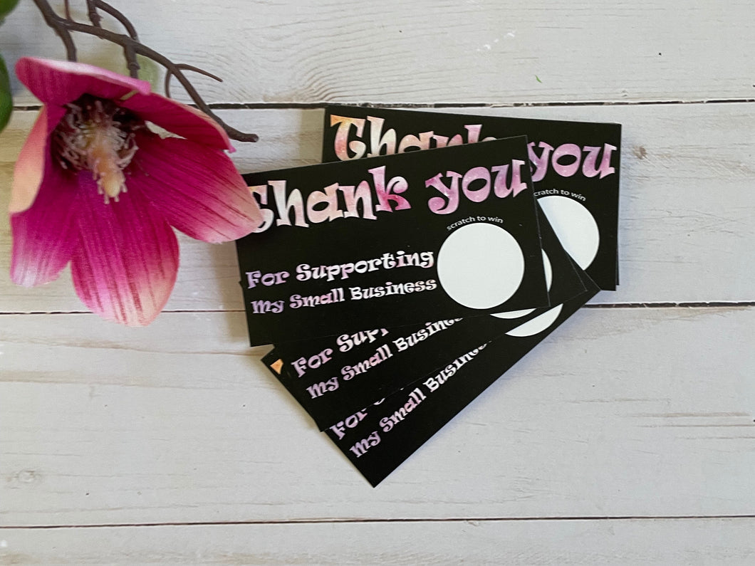 Black Whimsical Thank you Scratch Off Cards