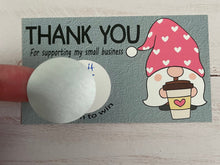 Load image into Gallery viewer, Gnomes With Coffee Thank You Scratch Off Cards
