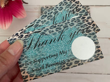 Load image into Gallery viewer, Blue Glitter Leopard Thank You Scratch Off Cards
